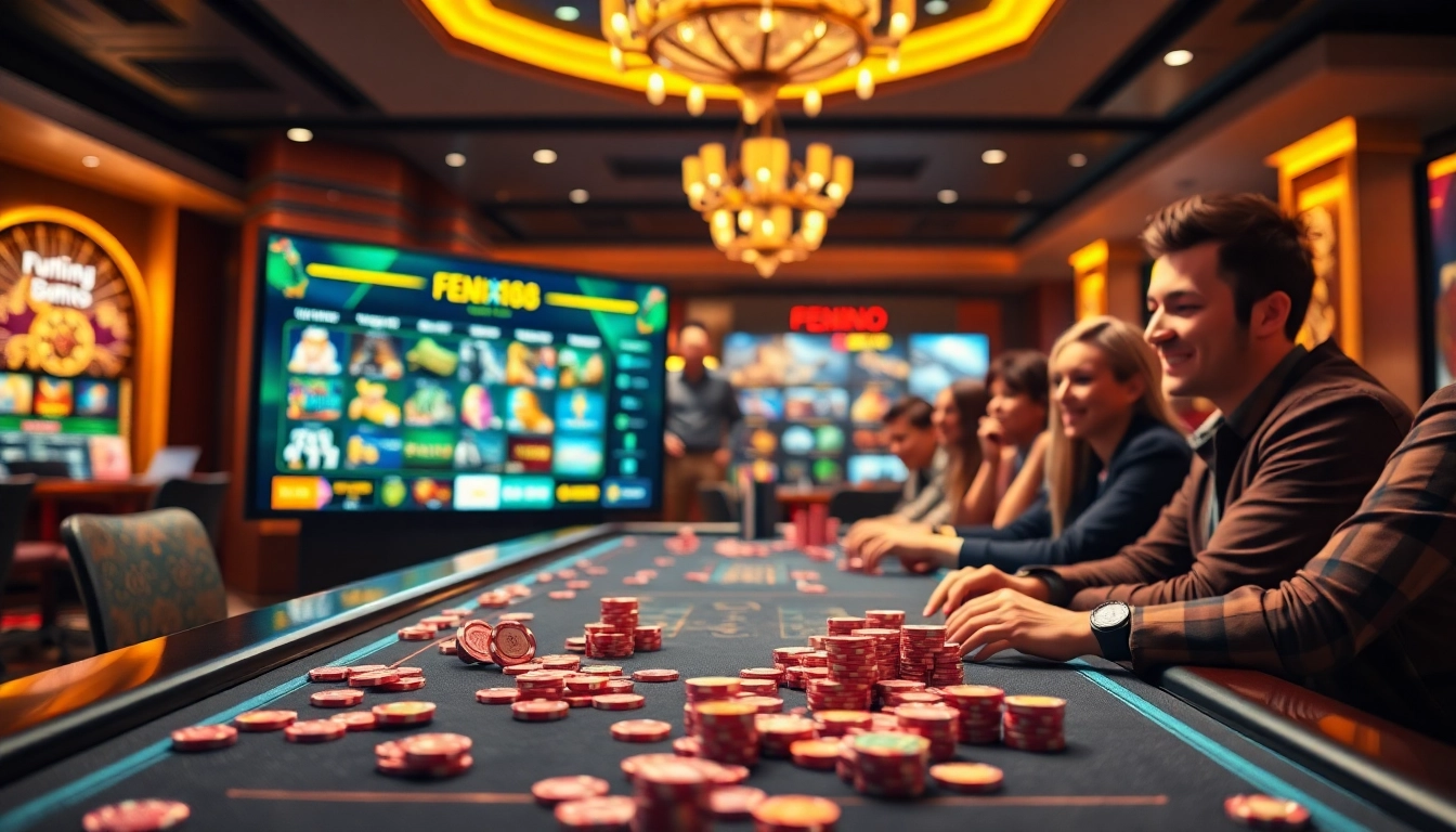 Experience exhilarating gameplay at fenix168, featuring vibrant gaming tables and colorful chips in an inviting atmosphere.