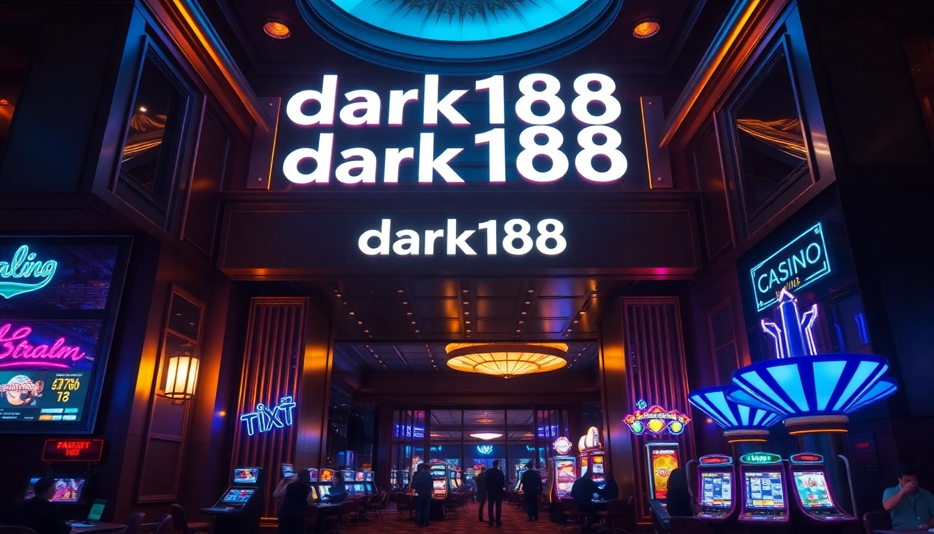 Experience the excitement of dark168 with vibrant casino scenes showcasing neon lights and luxury gaming.