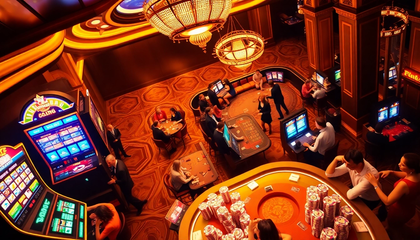 Experience the excitement of megac4 with vibrant slot machines and table games in a luxurious casino setting.