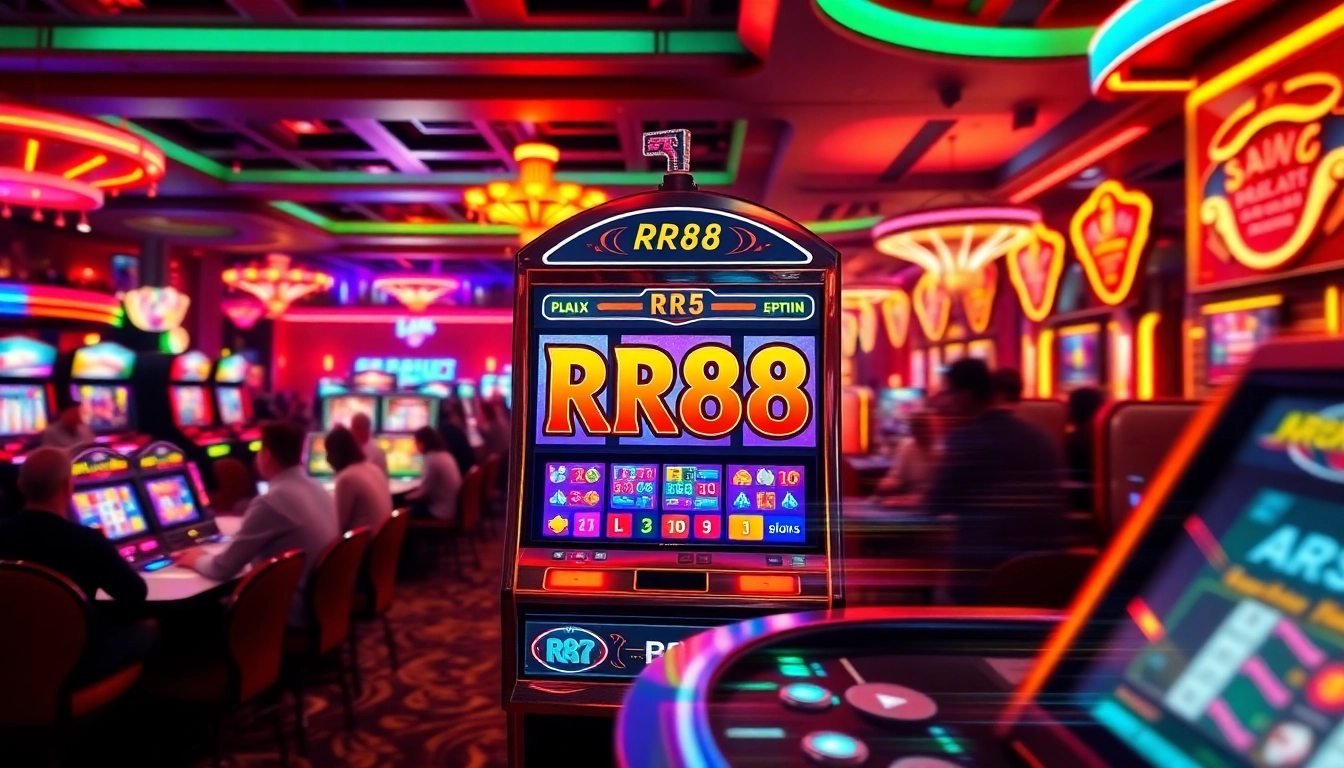 Exciting RR88 slot machine attracting players in a lively casino scene.