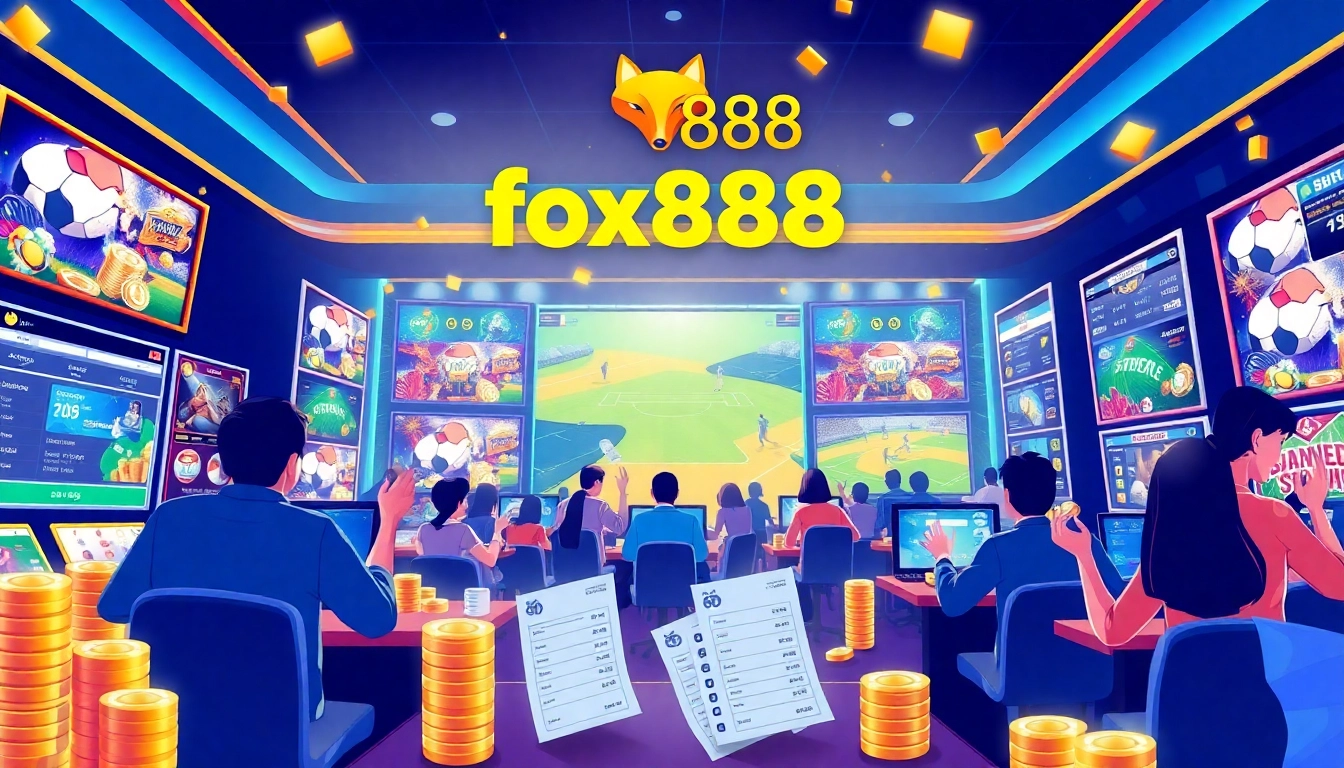 Enthusiastic players enjoying sports betting at fox888's vibrant online casino.