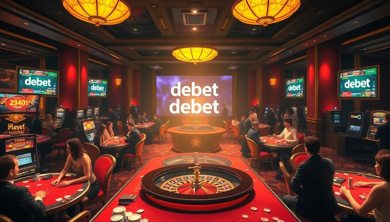 Experience the thrill of gaming at a lavish casino with debet bets and vibrant slot machines.