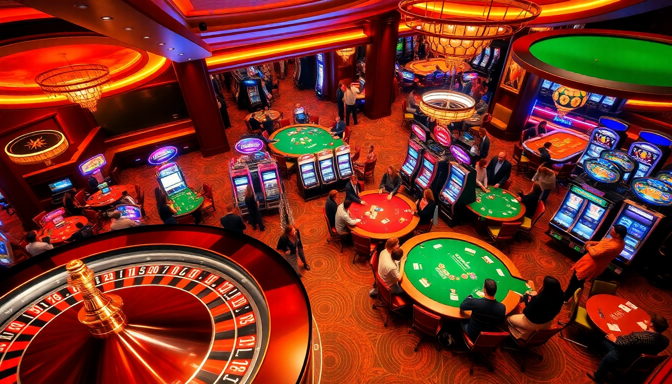 Experience excitement at trang chủ 78win with an exhilarating casino scene featuring roulette and poker tables, lively players, and winning moments.