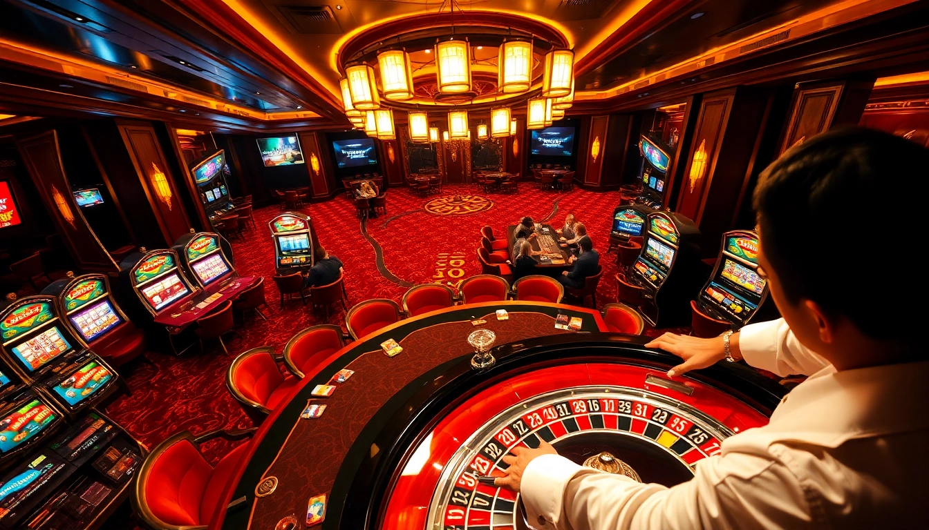 Play exciting casino games at nhà cái qh88 with vibrant roulette tables and engaging slot machines.
