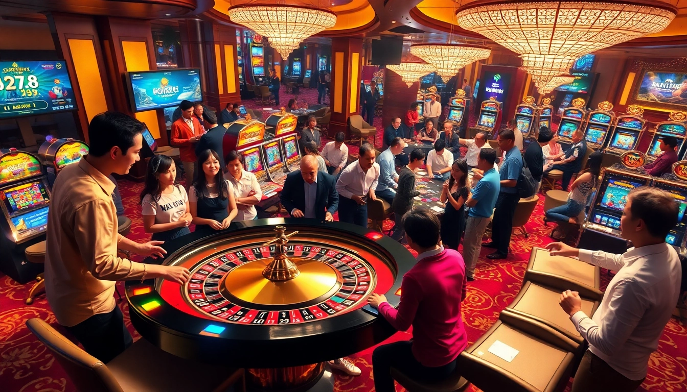 Players engaging with the roulette table on the RR88 trang chủ casino floor, capturing the essence of excitement and strategy in gambling.