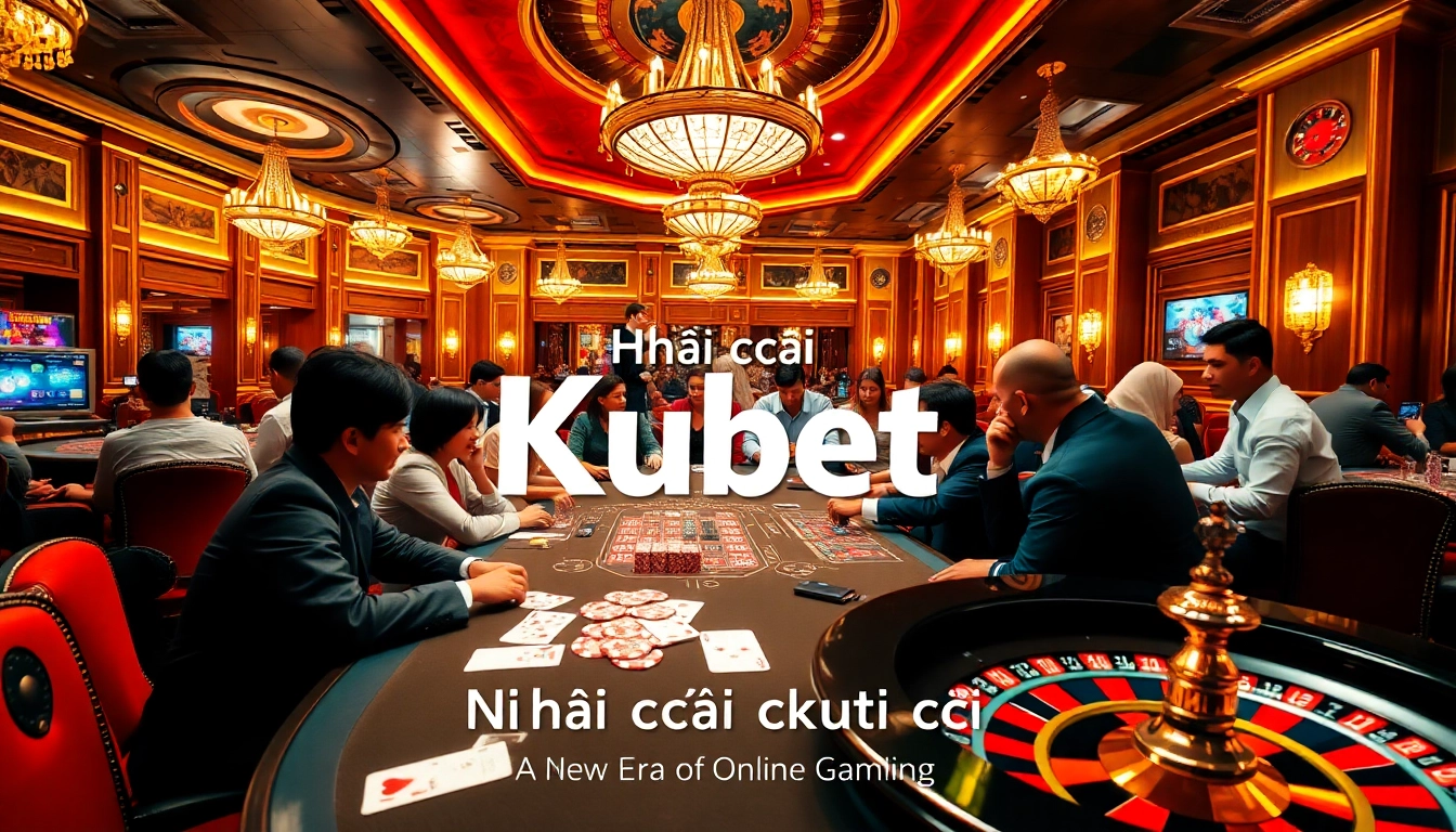 Experience the thrill of Nhà cái Kubet as players engage in an exciting blackjack game surrounded by luxurious casino decor.