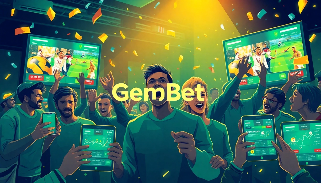 Excited bettors engaging with sports betting on the GemBet platform.