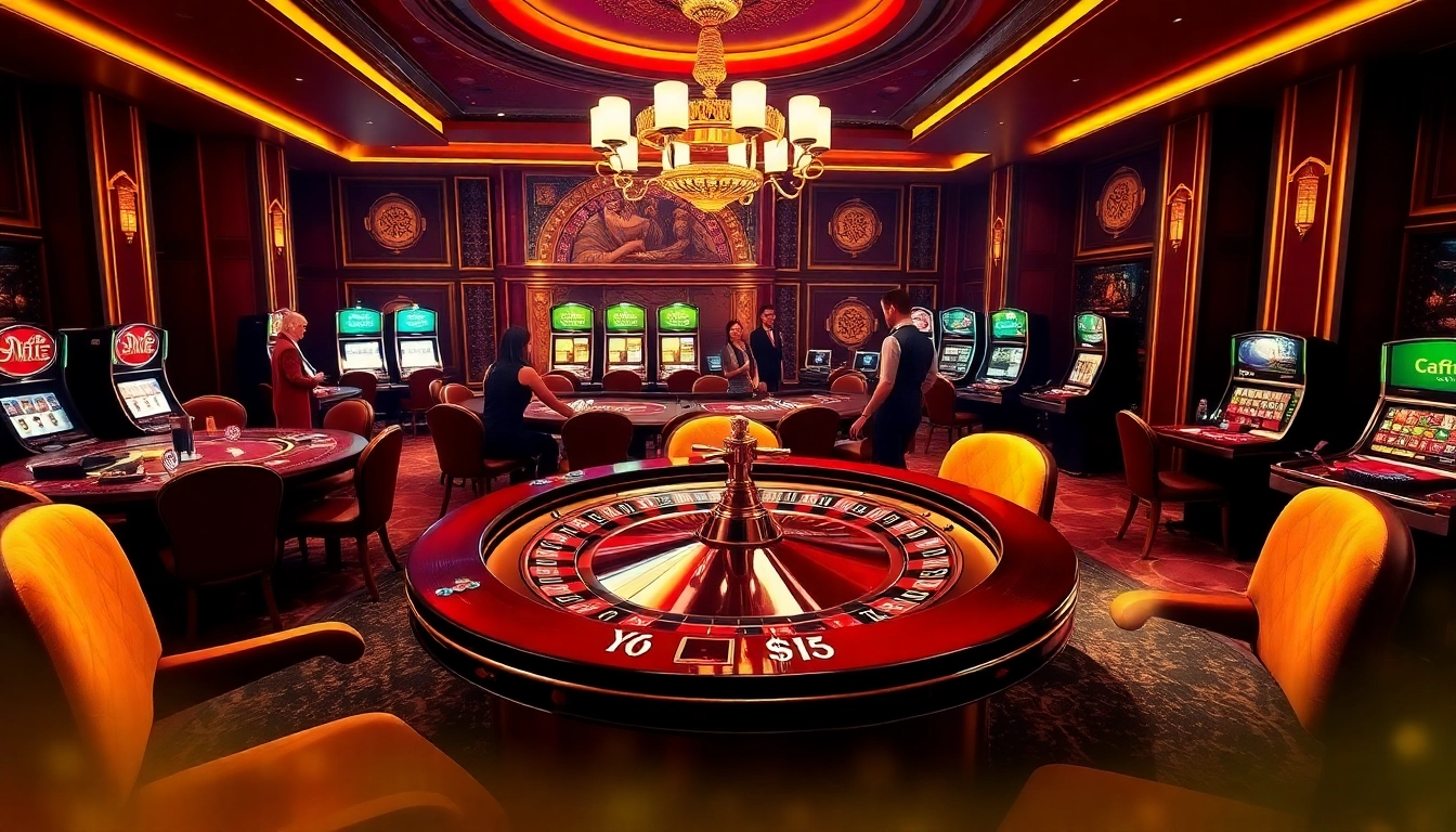 Experience the excitement of the Y999 Game Download as players strategize at a vibrant roulette table in a luxurious casino setting.